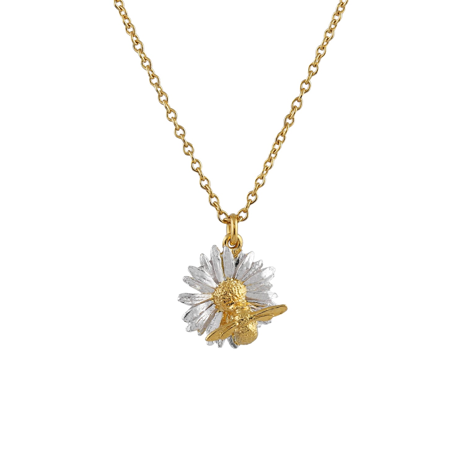 Alex Monroe Mixed Silver & Gold Plate Daisy Necklace with Teeny Weeny Bee