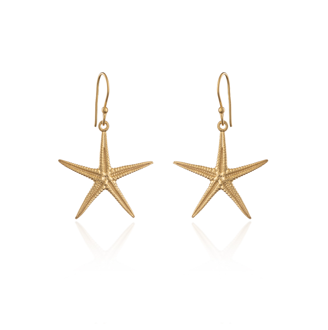 18ct gold sterling silver Starfish drop earrings