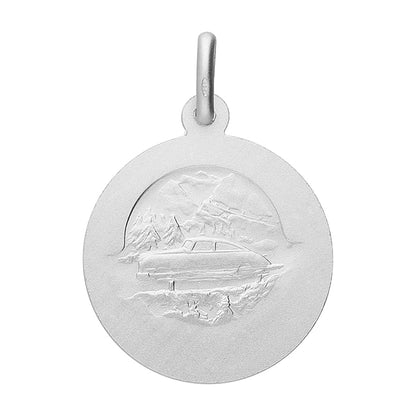 Sterling Silver Round St Christopher With Automobile Design On Back