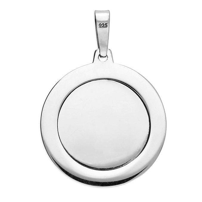 Oxidised Sterling Silver St Christopher Protect Us Pendant back view with 925 engraving