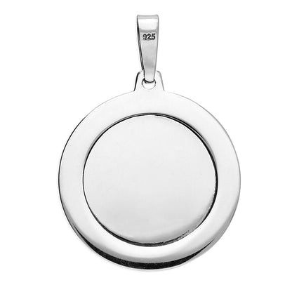 Oxidised Sterling Silver St Christopher Protect Us Pendant back view with 925 engraving