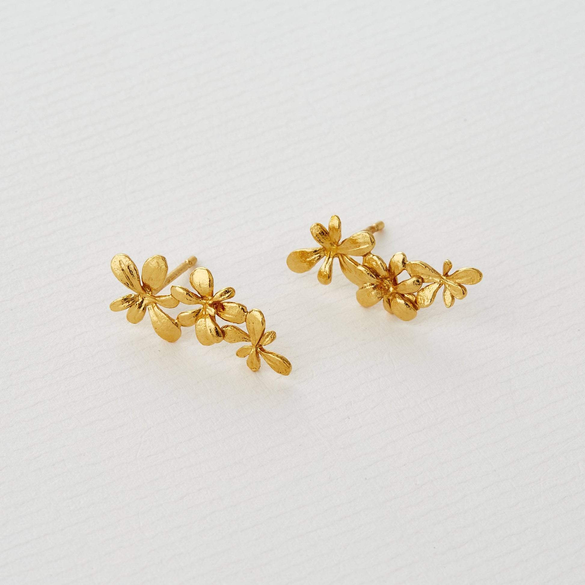 22 carat Yellow Gold Vermeil Sprouting Rosette Stud Drop Earrings
