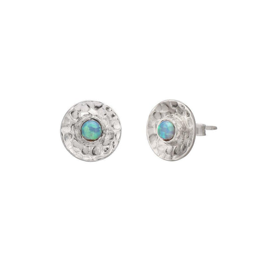 Sterling Silver round Hammered small opaline stud earrings