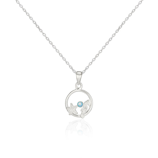 Joli Beau Sterling Silver Sea Hors & Starfish Circular Pendant Set With An Opalite Stone 🇬🇧