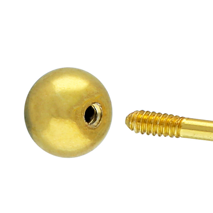 Gold spherical head screw on a white background