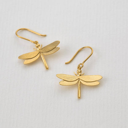 Alex Monroe Sterling Silver 22ct Yellow Gold Vermeil Dragonfly Hook Earrings 🇬🇧