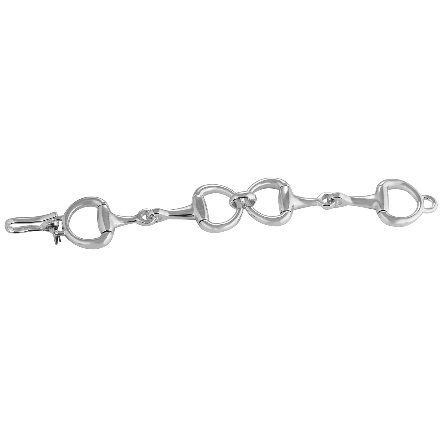 Silver bridle bit on a white background