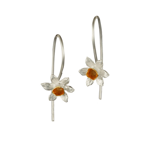 Silver & Gold Daffodil Hook Earrings