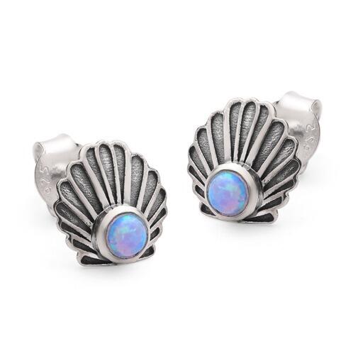 Sterling Silver Small Shell Stud with Opalite