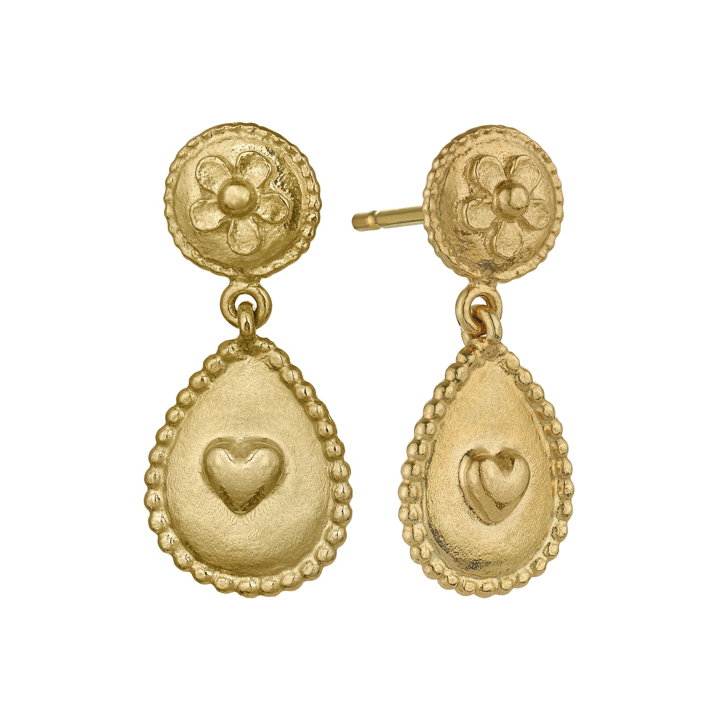 Alex Monroe Silver & Gold Vermeil Love of Nature Heart & Flower Drop Earrings