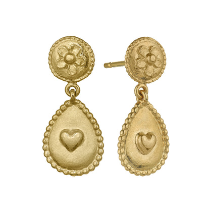 Alex Monroe Silver & Gold Vermeil Love of Nature Heart & Flower Drop Earrings