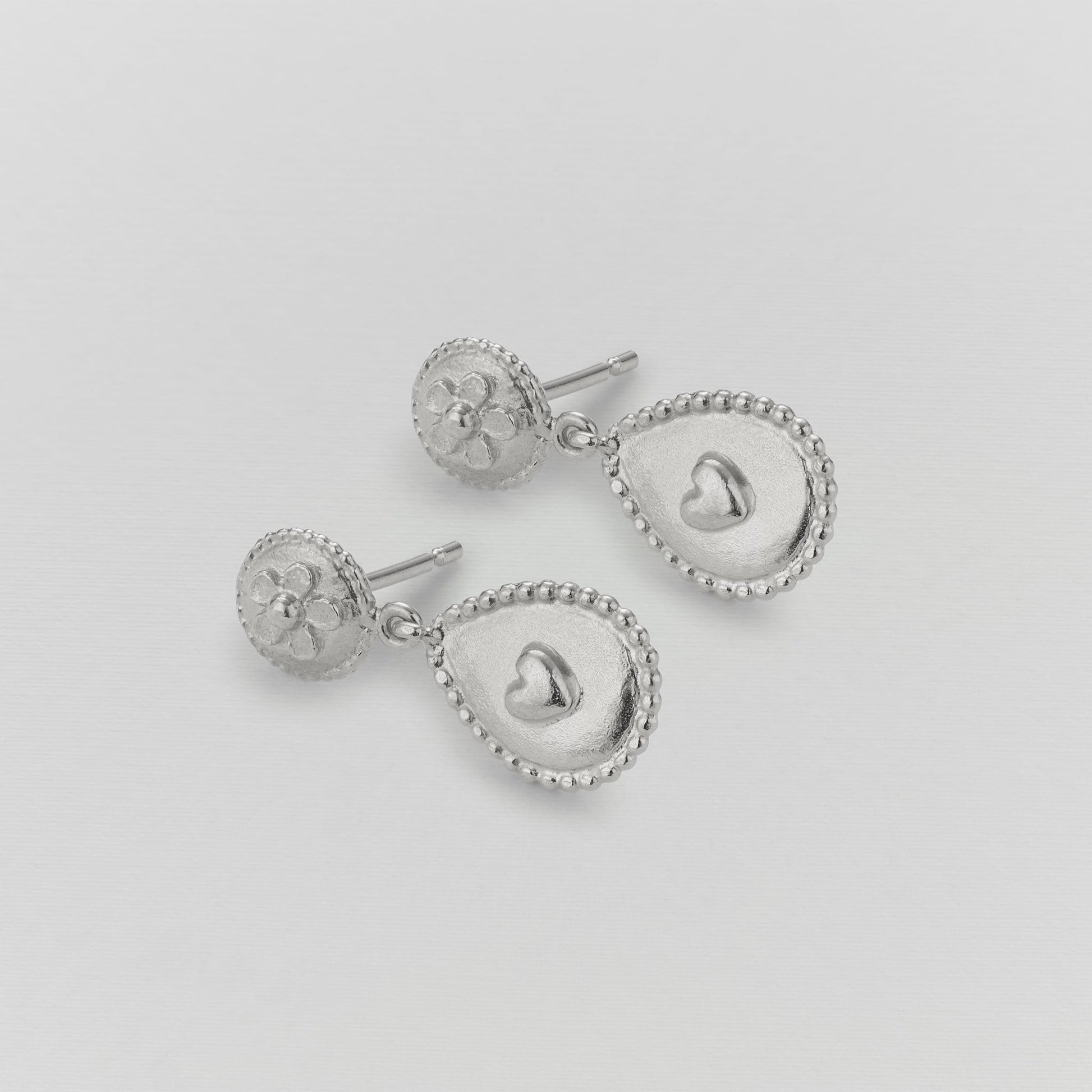 Alex Monroe Sterling Silver Love of Nature Heart & Flower Drop Earrings