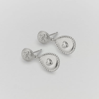 Alex Monroe Sterling Silver Love of Nature Heart & Flower Drop Earrings