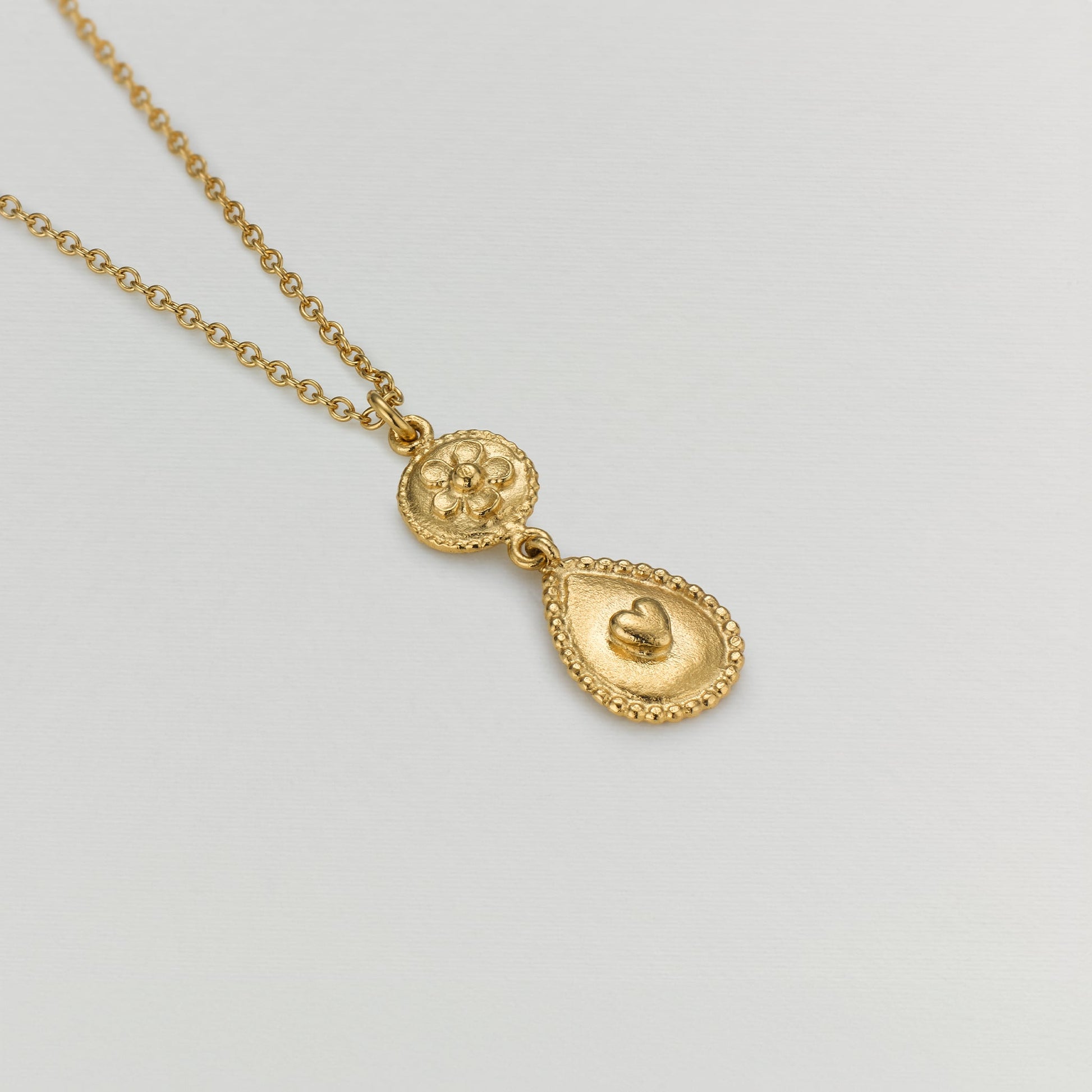 Alex Monroe 22 carat Gold Vermeil Love of Nature Heart & Flower Drop Necklace