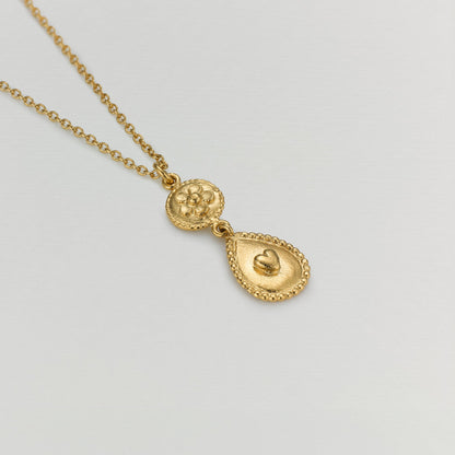Alex Monroe 22 carat Gold Vermeil Love of Nature Heart & Flower Drop Necklace