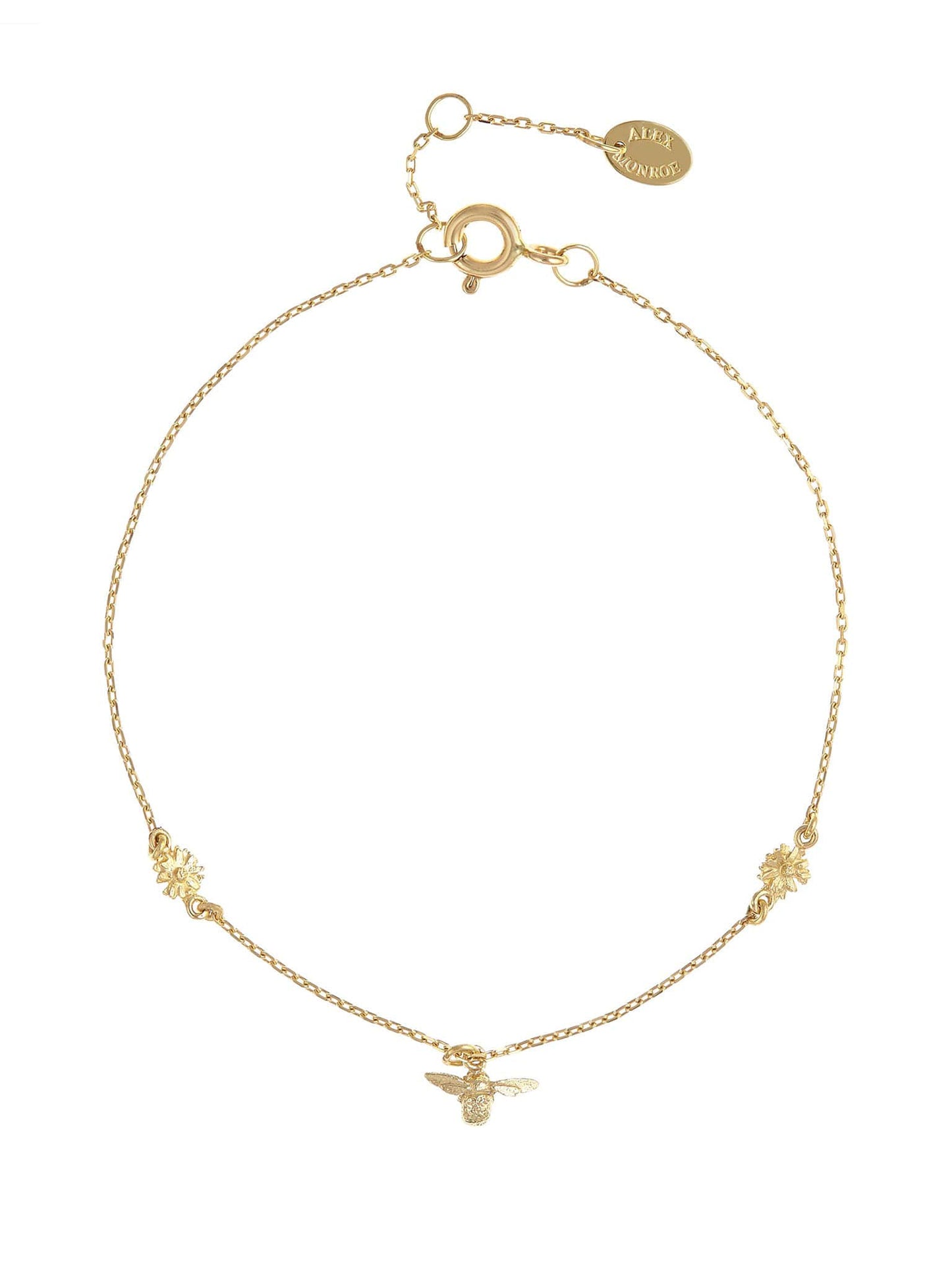 Alex Monroe 18 carat Yellow Solid Gold The Beekeeper Floral Chain Bracelet