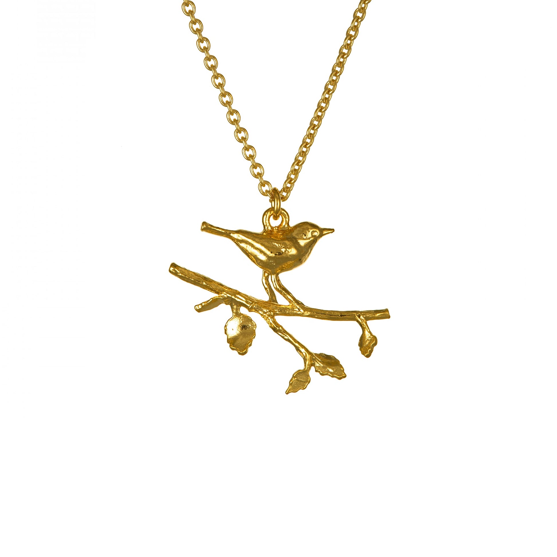 Alex Monroe 22 carat Yellow Gold Vermeil Perched Warbler Bird Necklace
