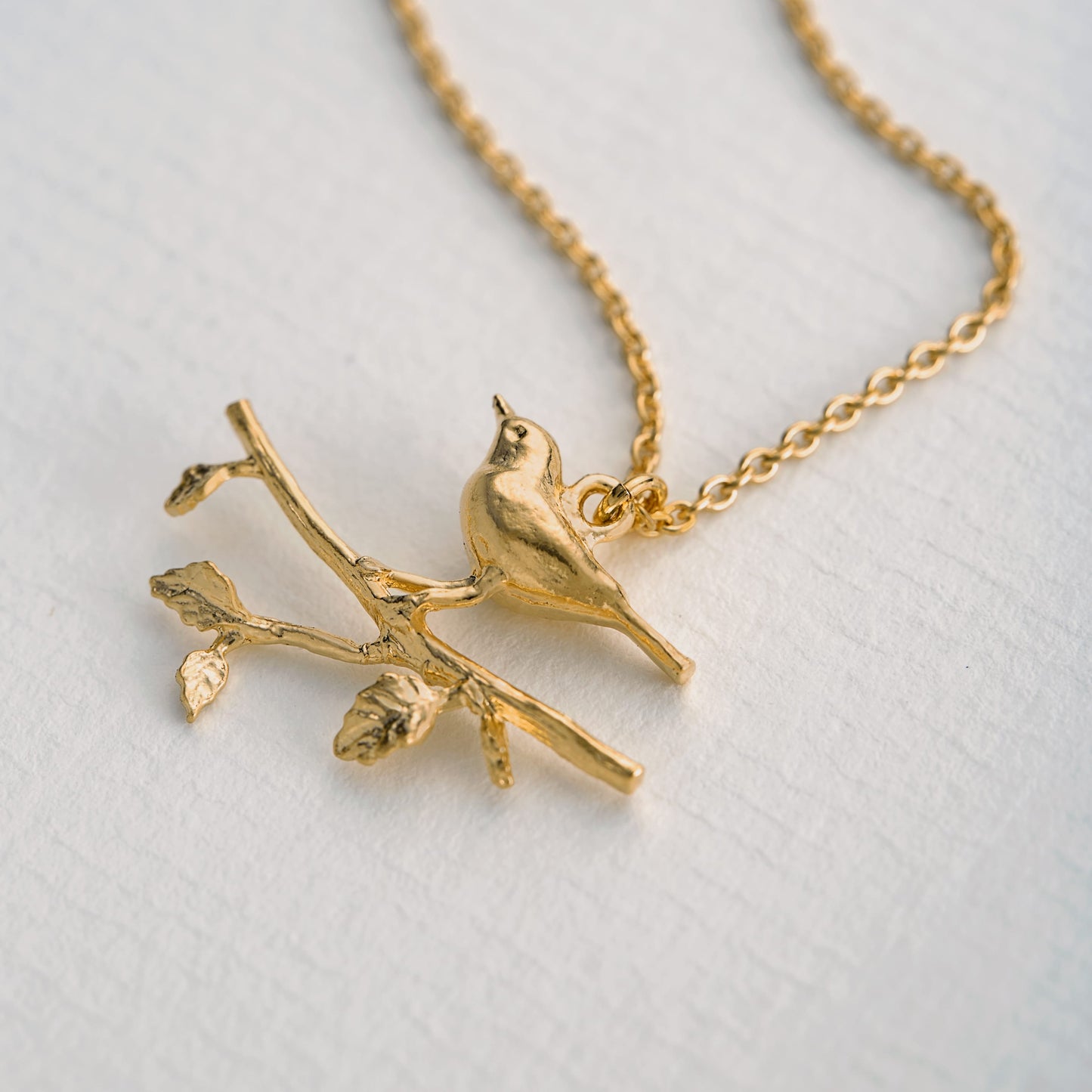 Alex Monroe 22 carat Yellow Gold Vermeil Perched Warbler Bird Necklace