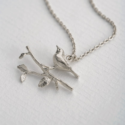Alex Monroe Sterling Silver Perched Warbler Bird Necklace