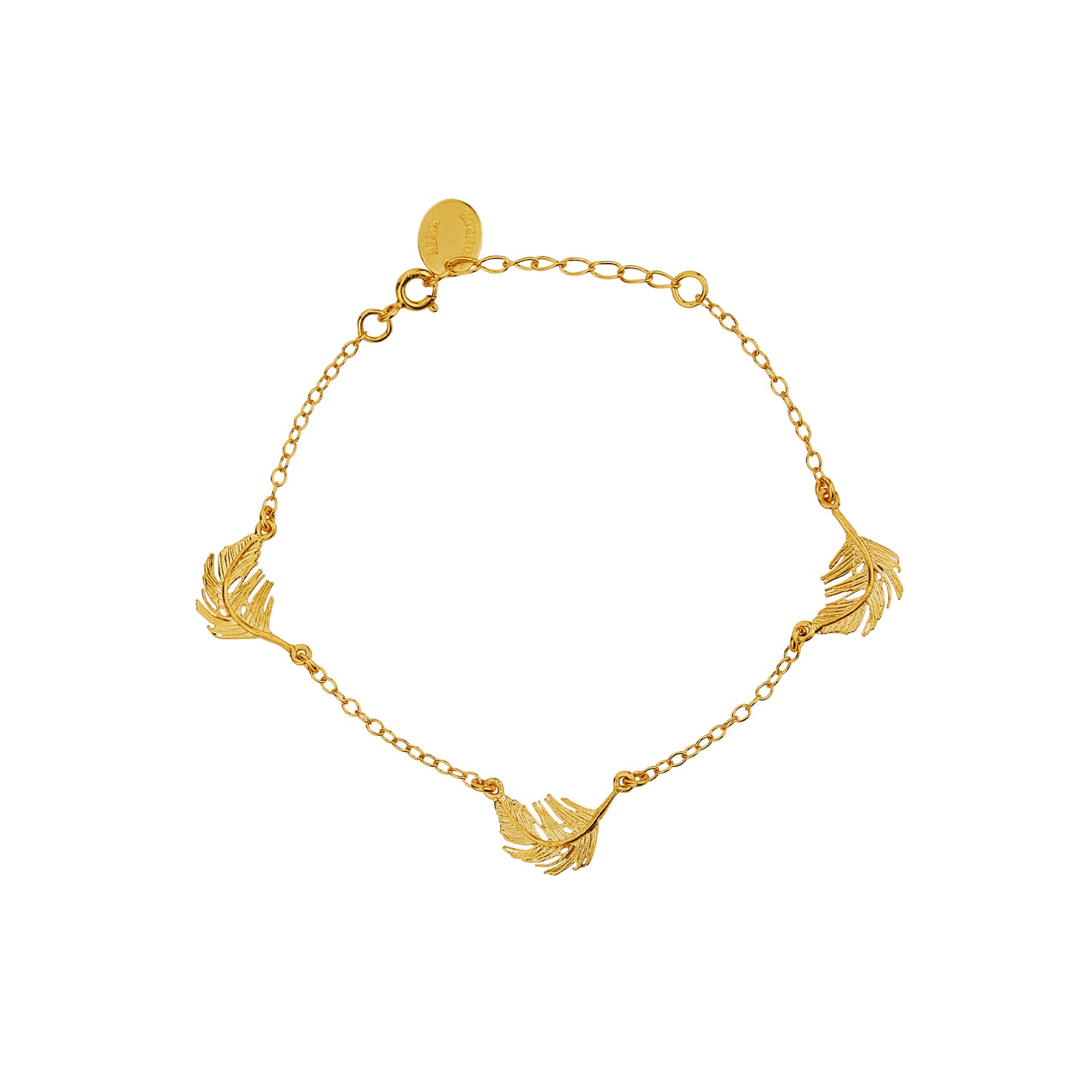 Alex Monroe Sterling Silver 22ct Yellow Gold Vermeil Three Feather Bracelet