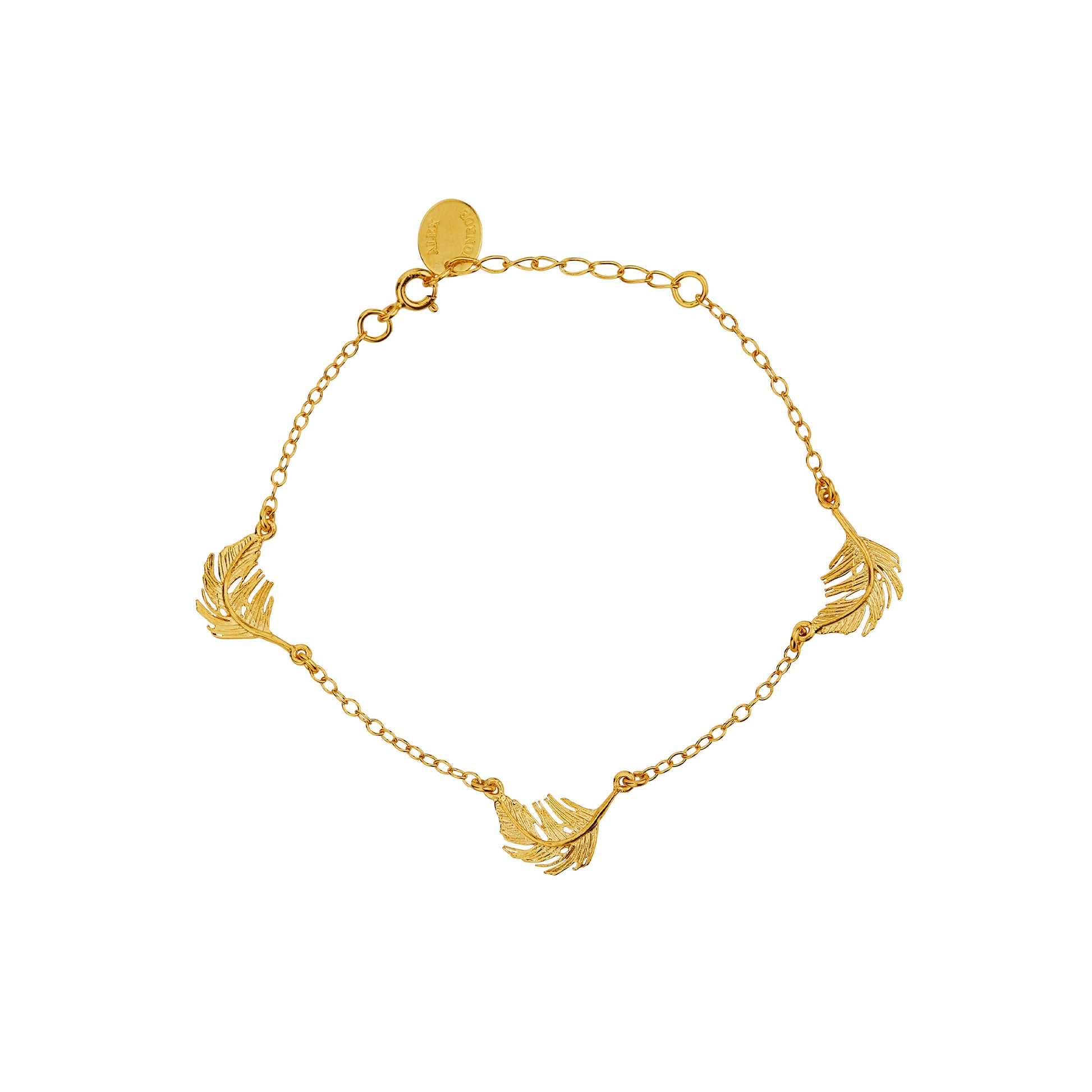 Alex Monroe Sterling Silver 22ct Yellow Gold Vermeil Three Feather Bracelet