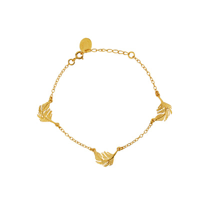 Alex Monroe Sterling Silver 22ct Yellow Gold Vermeil Three Feather Bracelet