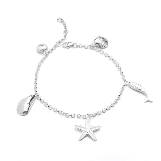 Joli Beau Sterling Silver Five Coastal Charm Sea Side Collection Bracelet 🇬🇧