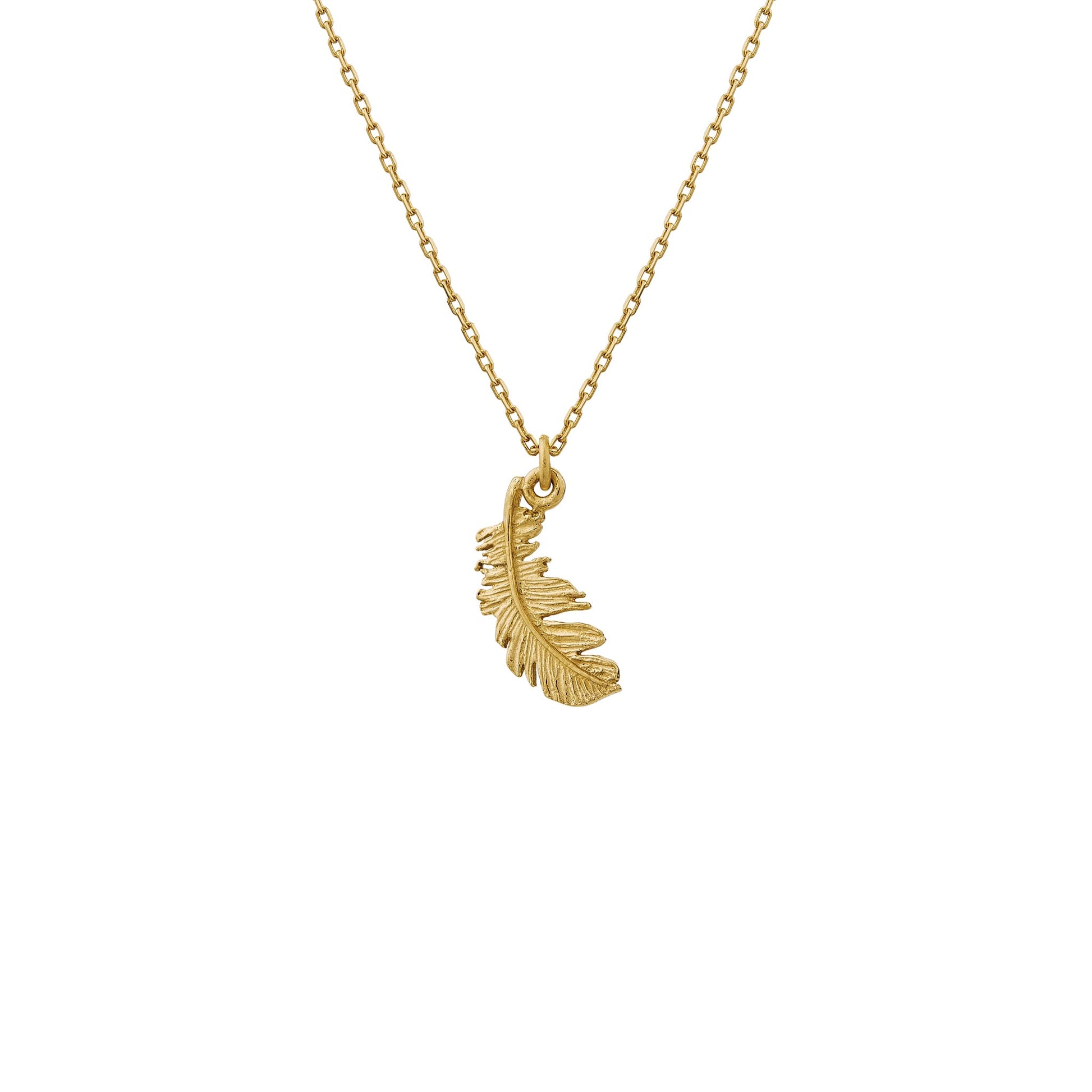 Alex Monroe 18 carat Yellow Solid Gold Teeny Tiny Plume Feather Necklace