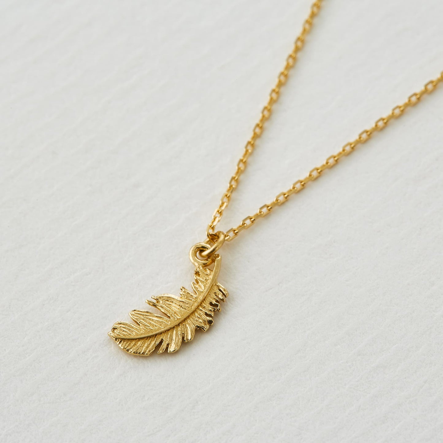 Alex Monroe 18 carat Yellow Solid Gold Teeny Tiny Plume Feather Necklace