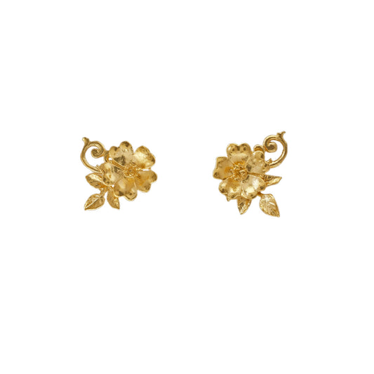 Alex Monroe 22 carat Gold Vermeil Ornate Rose Stud Earrings