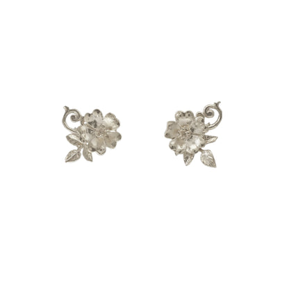 Alex Monroe Silver Ornate Rose Stud Earrings