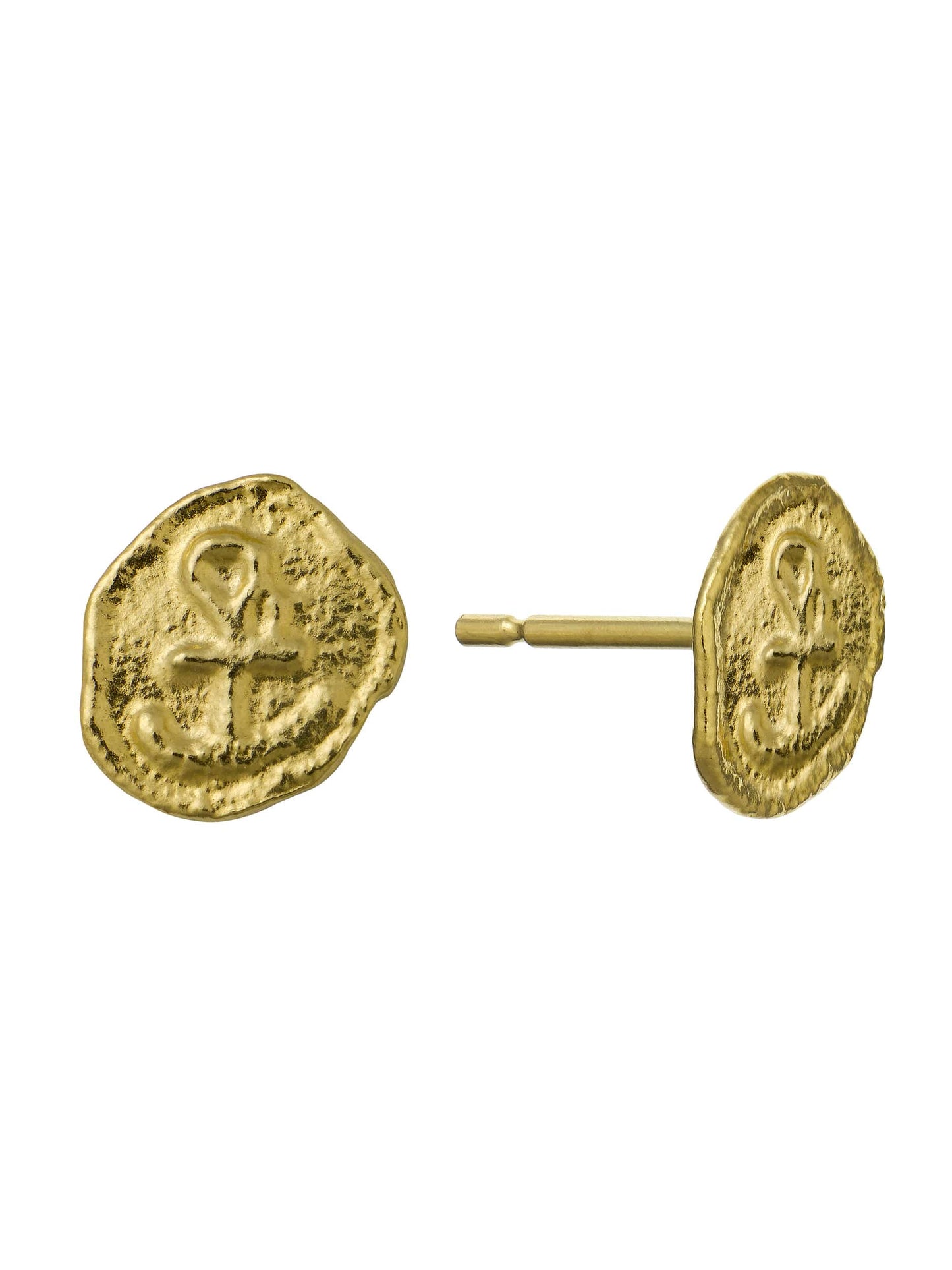 Alex Monroe Sterling Silver 22ct Gold Vermeil Mudlarked Anchor Token Stud Earrings 🇬🇧